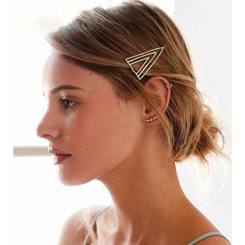 Women Fashion Hairwear Hair Accessories Vintage Gold/ Silver Plated Metal Hollow Geometric Triangle Hairpin Girls' Hair Clips