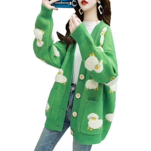 2020 Spring Autumn New Knit Cardigan Women Loose Knit Sweater Coat Cute sweet V Neck knitted cardigan Jacket Female Tops R214