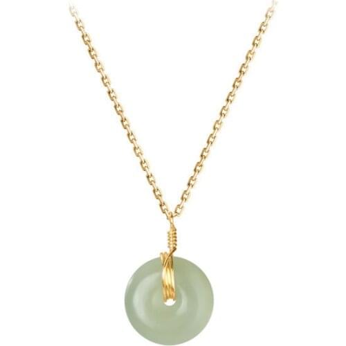 Elegant Chic Green Jade Emerald Gemstones Pendant Necklaces For Women Girl 14k Gold Color Choker Jewelry Bijoux Lucky Accessory