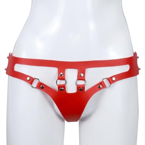 Women Sexy Leather Chastity Panties for Sex Bdsm Open Crotch Briefs Sex Lingerie Chastity Panty Underpants Sex Toys for Woman