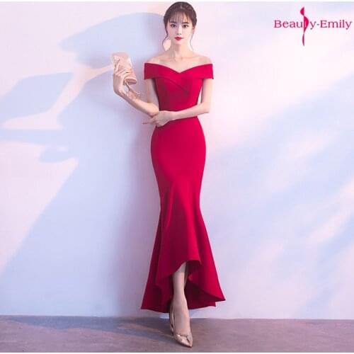 Beauty Emily Off The Shoulder Elegant Burgundy Evening Dresses Sleeveless Mermaid Party Dress Vestido de noche robe de soiree
