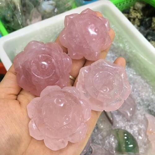 1pcs beautiful natural pink rose quartz crystal hand carving lotus flower reiki healing crystals gemstone holy and pure symbol