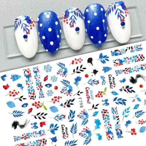 10PCS Christmas Nail Sticker Bowknot Elk Snowflake Christmas Tree Nail Slider Halloween Skull Lips Nail Art Decoration Decal