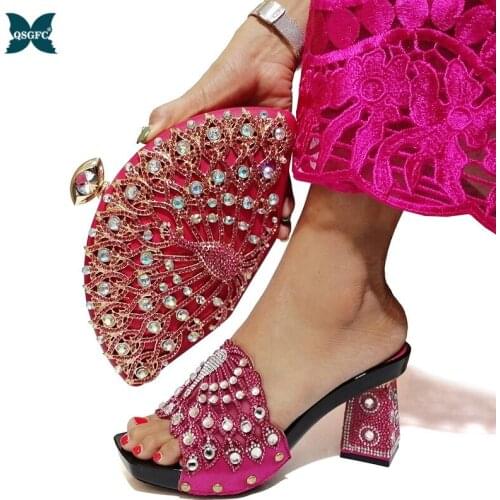 2020 Fashion Latest Italian Design Shoes And Bag Set High Quality Decorated With Strass Italian Shoes And Bag Set high heel