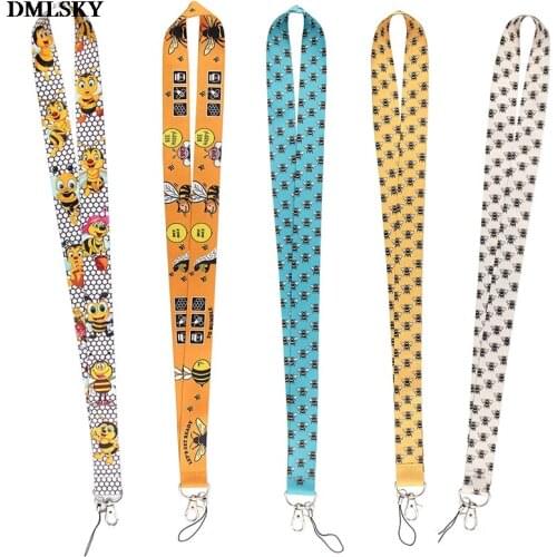 24pcs/lot MD162 DMLSKY Funny Bee Lanyard Keychain keys Badge ID Mobile Phone Rope Kids Gifts Lanyard