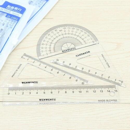 4 Pieces / Set of Plastic Ruler Set Ruler Transparent Protractor Triangle Ruler Standard Test Drawing Ruler