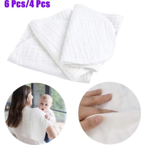 6 Pcs Baby Muslin Burp Cloths Cotton White Comfy Hand Washcloths 6 Layer Extra Absorbent Soft Newborn Towel Facecloth Baby Stuff