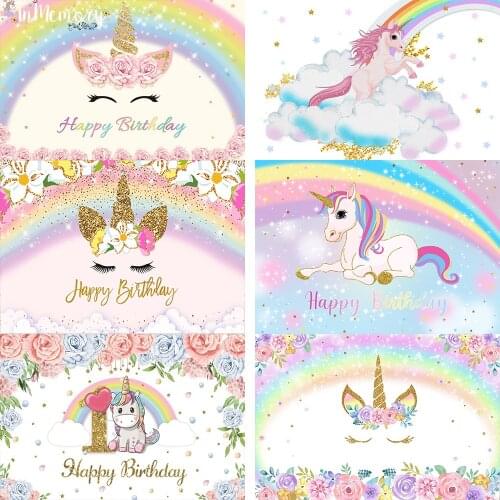 Glitter Rainbow Unicorn Background For Photography Flower Baby Birthday Party Photography Backdrop Photocall Photo Studio Poster
