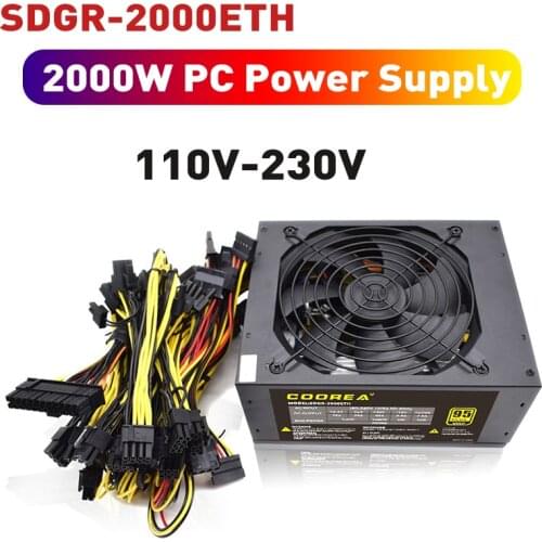 2000W PC Power Supply 110V-230V 95 PLUS Gold ATX Miner Bitcoin Power Supply Support 8 GPU Graphics Cards 4+4Pin CPU 24Pin SATA