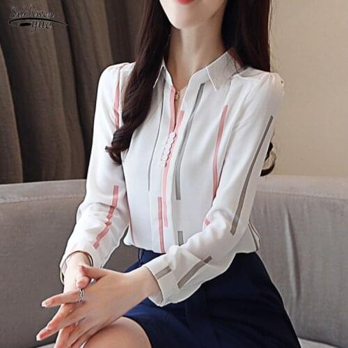 Blusas Mujer De Moda 2021 Long Sleeve Womens Tops and Blouses Striped Shirt Women Shirts Fashion Office Work Wear Blouse 0973