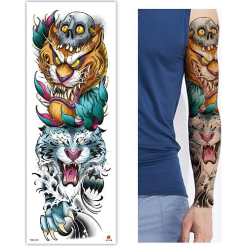 Large Arm Sleeve Tattoo Dragon King Waves Paw Waterproof Temporary Tatoo Sticker Zeus Shark Warrior Men Full Skull Totem Tatto