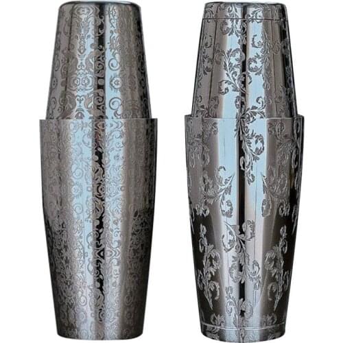 Boston Cocktail Shaker Creative Engraving Martini Bar Cocktail Shaker Stainless Steel Flair Mixing Tin Set Party Bar Tools