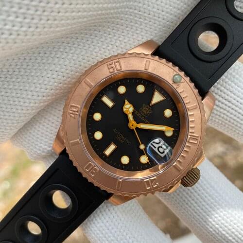 STEELDIVE men dive watch,mens automatic mechanical watches bronze mens wristwatches 20ATM waterproof Super luminous Dive Watch