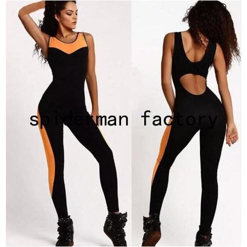 Spandex Black And Orange Sexy Fashion Bandage Bodycon Sports Jumpsuit Zentai Adult Women Multicolor Tight Costume