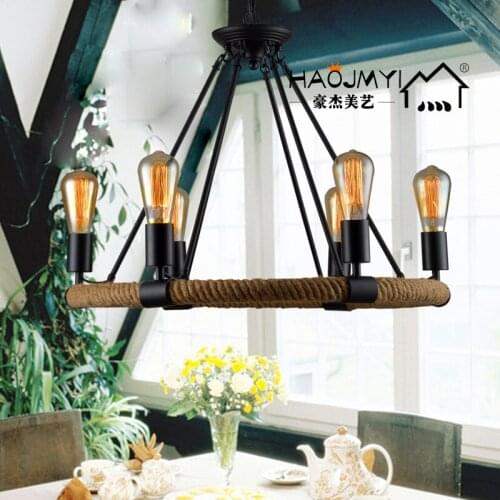 Designer Loft North European Style Retro Coffee Rural Hall Bar Iron Rope Chandelier Lamp lustre pendente