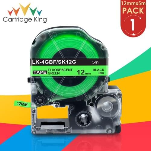 For Epson 12mm Fluorescent Label Tape Black on Fluorescent Green SK12G LK-4GBF Label Maker fit for Epson King Jim LW-400 LW-300