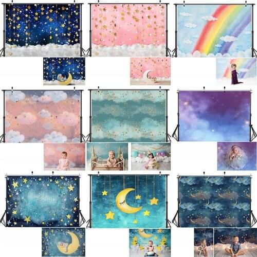 Newborn Twinkle Little Star Portrait Backdrop Photo Shoot Baby Birthday Art Background Studio Starry Sky Moon Cloud Photography