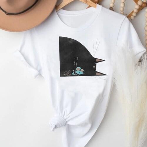 T-shirts Women Cartoon Cat Printing Funny Spring Summer Fashion Clothes Graphic T Tshirt Top Lady Print Female Tee T-Shirt