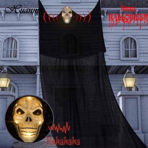 Halloween Hanging Skull Head Ghost Voice Control Glow Lighting Haunted House Escape Horror Prop Ornament Party Decor Home Terror