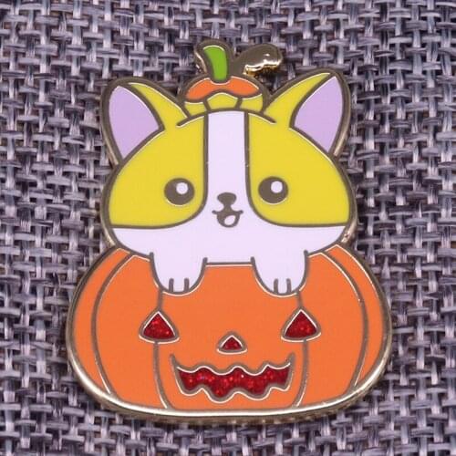 Halloween Pumpkin Cat brooch yellow kitten Jackolantern badge withy art jewelry