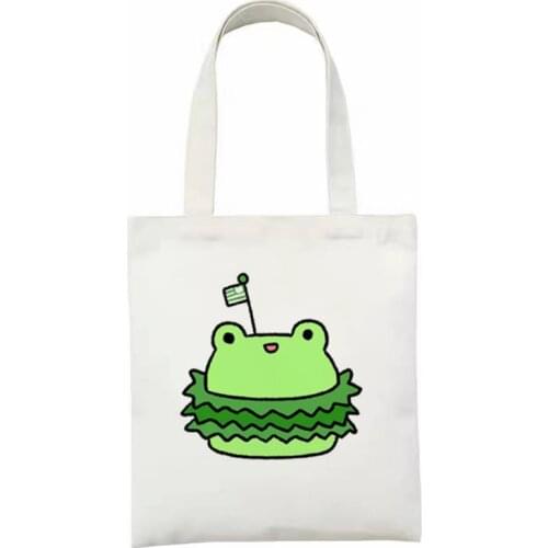 Women Canvas Tote Bag Handbag Female Shoulder Tote Bags Cartoon frog Shopper bag Ladies Travel shopping bags for groceries 2021