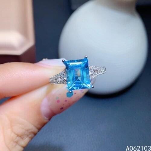 KJJEAXCMY fine jewelry 925 sterling silver inlaid natural Blue Topaz Womens men fashion square gem adjustable ring support chec