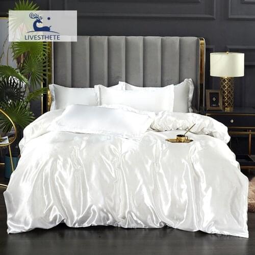 Liv_Esthete Stain Silky Luxury White Bedding Set Flat Sheet Duvert Cover Bedclothes Adult Single Twin Pillowcase Bed Linen Set