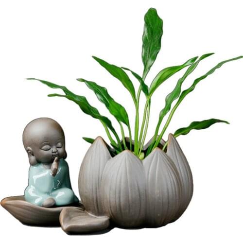 Creative Little Monk Zen Ceramic Hydroponic Succulents Flower Pot Purple Clay Flower Vase Small Ornaments Home Living Room Decor