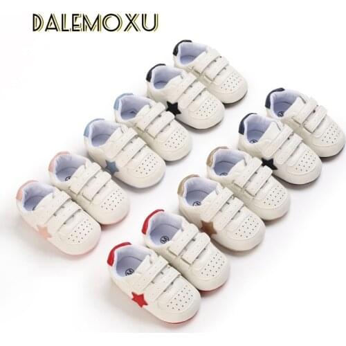 Infant Toddler Boy Girl Soft Sole Crib Shoes Classical Sport PU White Sneaker Newborn to 12 Months Baby Moccasins Casual Shoes