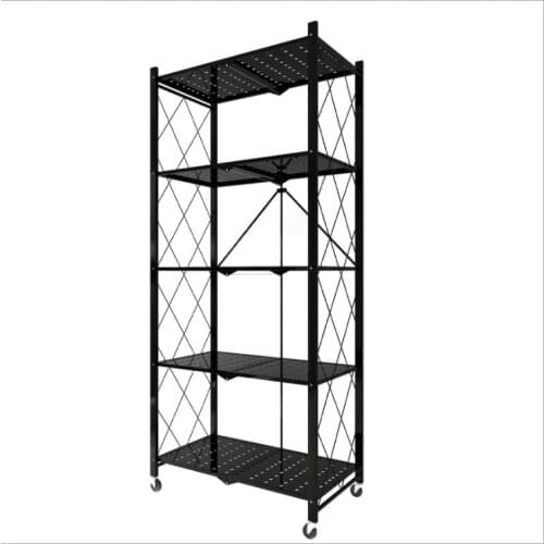 Multifunctional foldable metal bookcase clothes kitchen storage rack with wheel xl-103 No installation of folding shelves