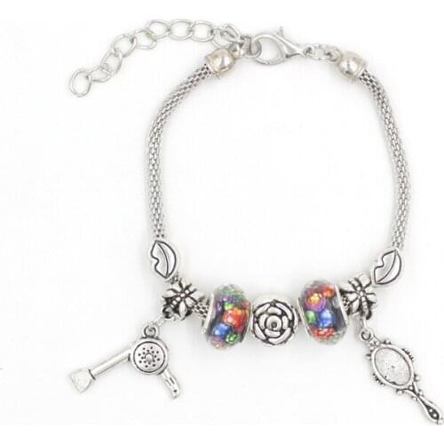 Fashionable Jewelry European Bead Bracelet Lips Rose Bead Hair Stylist Mirror Hair Dryer Charm Bracelets for Women
