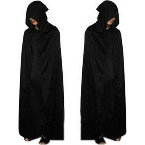 Unisex Hooded Cape Halloween Costume Knight Cloak Black Man Women Full Length Hooded Cloaks Cape Coats Vampire