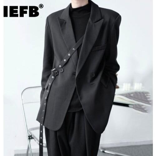 IEFB Mens Loose Asymmetric Niche Suit Jackets Fashion Personality Design Mid Length Black Japanese Blazers 2021 Spring Autumn