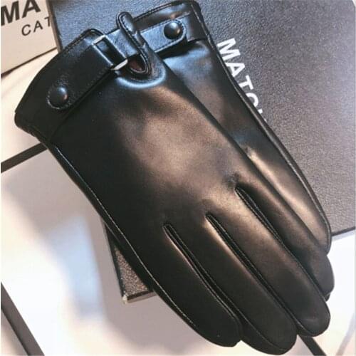 Real Leather Gloves Male Winter Sheepskin Plus Velvet Thicken Thermal Driving Touch Screen Business Casual Men Gloves 8185