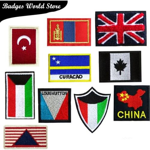 National flags icon Embroidered Iron on Patches for Clothing DIY Stripes Clothes Patchwork Stickers Custom Badges