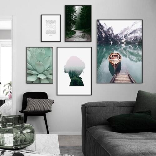 Mountain Lake Forest Boat Nature Landscape Nordic Canvas Picture Posters And Prints Wall Art Decoration Painting For Living Room