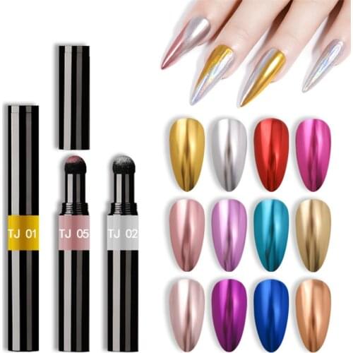 Neon Aurora Solid Powder Air Cushion Magic Pen 12 Colors Nail Art Laser Magic Mirror Effect Phantom Nails Pen Manicure Tools