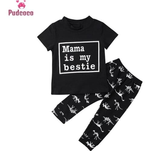 Toddler Kids Baby Boys Girls Clothing Short Sleeve Letter Print Cotton T-shirt Tops+Dinosaur Pant Leggings 2PCS Set Outfits
