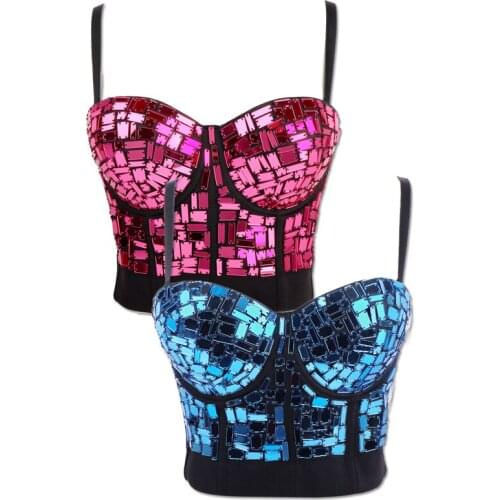 European American SingerS Stage Performance Clothes Outside Wear Bra Gather Cup Mirror Clothing Nightclub Pole Dance Tops BI978