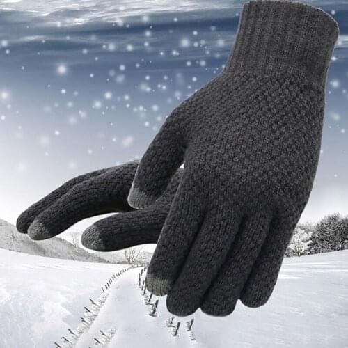 Autumn Winter Knitted Gloves Men Warm Cycling Sports Men Gloves Acrylic Non-slip Touch Screen Gloves Cycling Full Finger Gloves