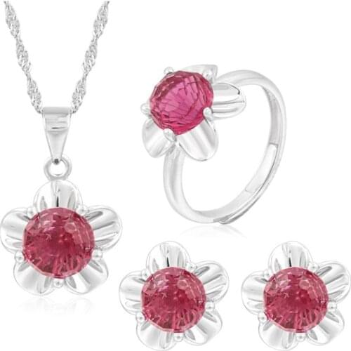 PJS2 Jewelry Sets For Women S925 Silver Water Vintage Drop Cubic Zirconia Gemstone Necklaces Drop Earrings