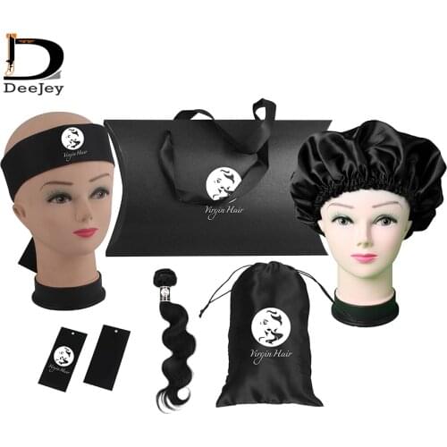 Custom LOGO Hair Extension Bundles Packaging Sets Human Virgin Hair Adhesive Wrap Hang Tags Bonnets Satin Package Bags Box kit