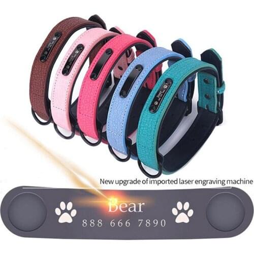 Adjustable Pu Leather Dog Collar Customized Cheins Pet ID Collars Puppy Cat Small Medium Large Dog Accessorries Pitbull Supplies