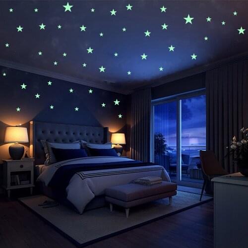 Luminous Stars Moon For Livingroom Decoration Bedroom Decor For Kids Rooms Room Ceiling Decor Removable Shiny Wall Decals
