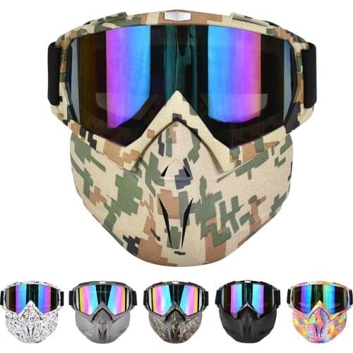 Tactical Cycling Mask Goggles PC Lens Paintball Ski Motorcycle Sunscreen Protect Detachable Windproof Mask Retro Helmet Goggles
