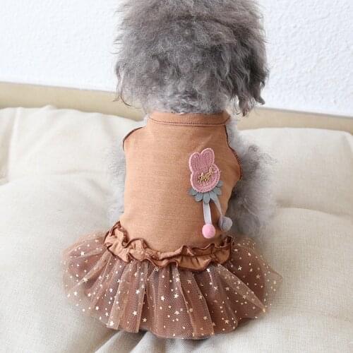 Bling Star Tutu Skirt Dog Dresses Pet Products Coffee Gray Sleevless Summer Spring Girl Female Cat Clothing For Teddy Poodle