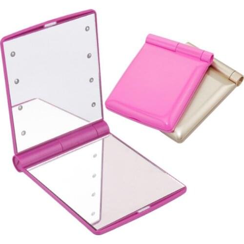 Lady Makeup Cosmetic Folding Portable Mini Compact Pocket Mirror 8 LED Lights Lamps Mirrors Hot Selling Gifts SN1068