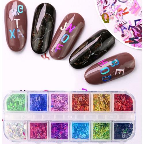 12 Colors Letter Shape Glitter Ultrathin Geometry Flakes Paillette Holographic Mini 3d Decoration Nail Art Manicure Tools