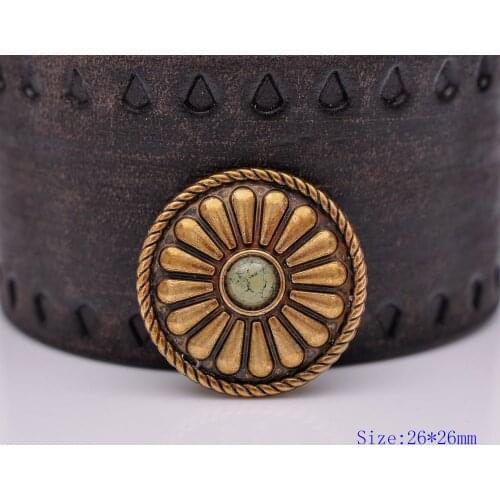 10pc 26X26MM Beauty Tribal BEIGE Turquoise Antique Brass Bohemian Flower Leathercraft Conchos