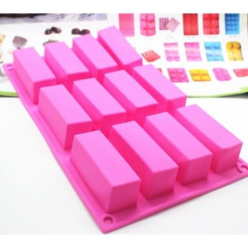 12 Rectangle Cavity Silicone soap mold handmade Toast Chocolate Fondant cake mould Baking mold DIY jelly pudding mold bakeware